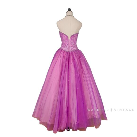 Vintage Prom Dress Maxi Ball Gown 2 Pink Princess Tulle Fairy Glam Purple Sequin - Picture 5 of 16